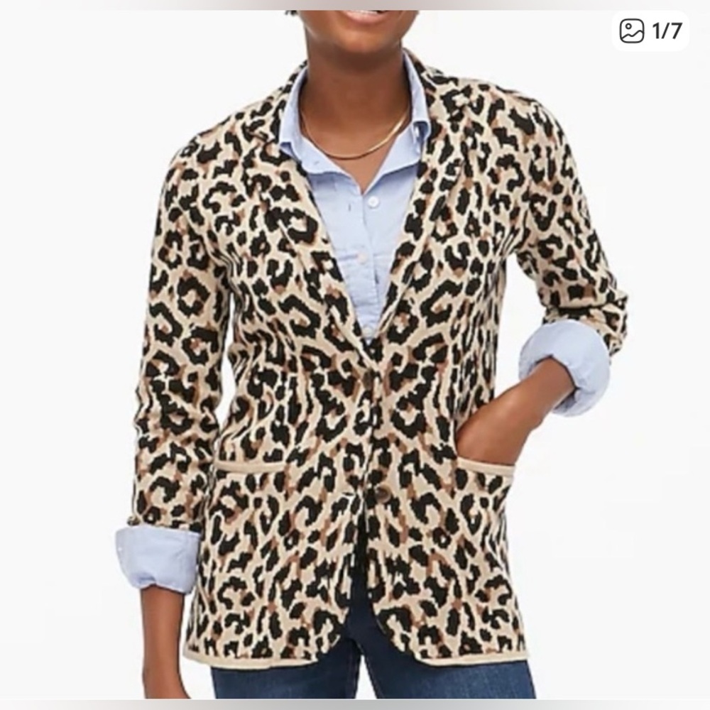 J. Crew Animal  Print 100% Cotton Sweater Blazer S